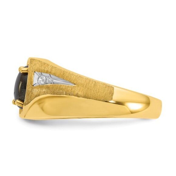 Men's 10k Gold Black Star Sapphire and Diamond Ring - Picture 2 of 5